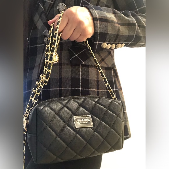 Authentic CHANEL Black Quilted Caviar Restyled Makeup Bag to Shoulder/Crossbody - Picture 4 of 15